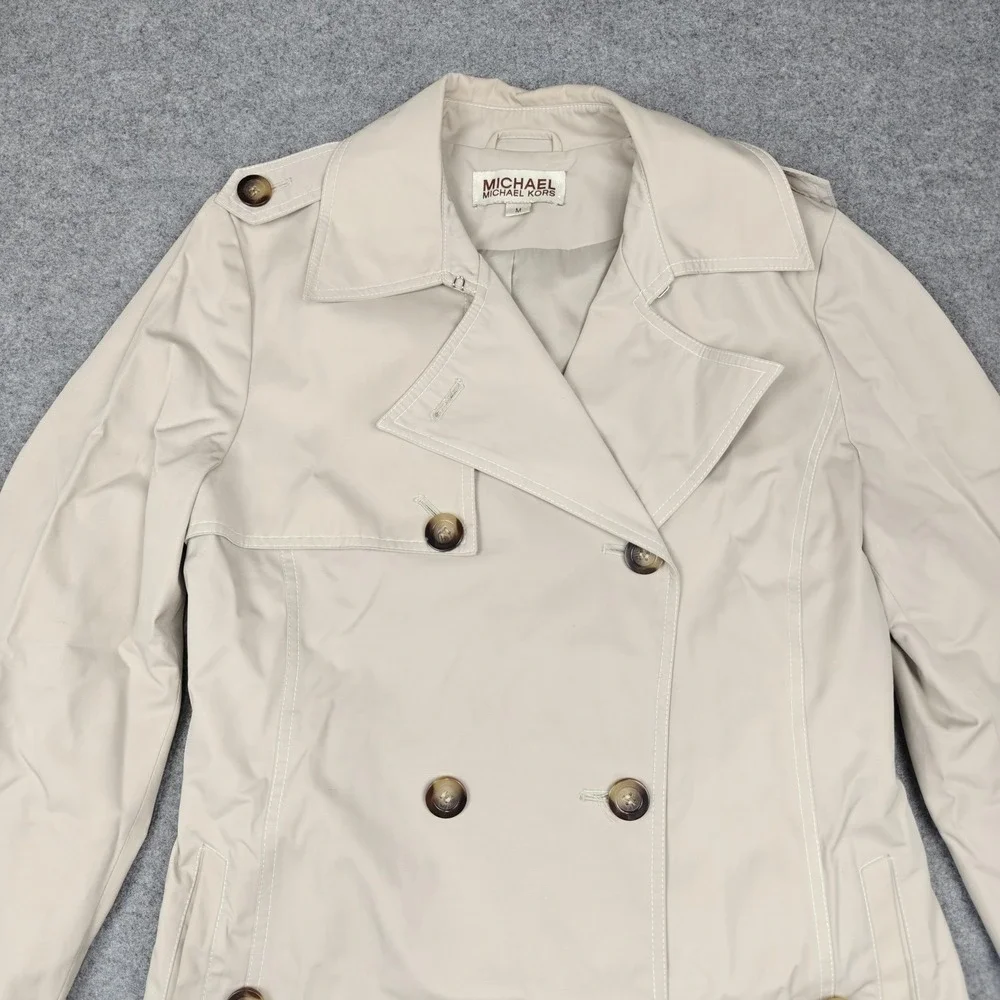 MICHAEL Michael Kors‎ Coat Womens Medium Beige Trench Belted Lined Twill Classic
